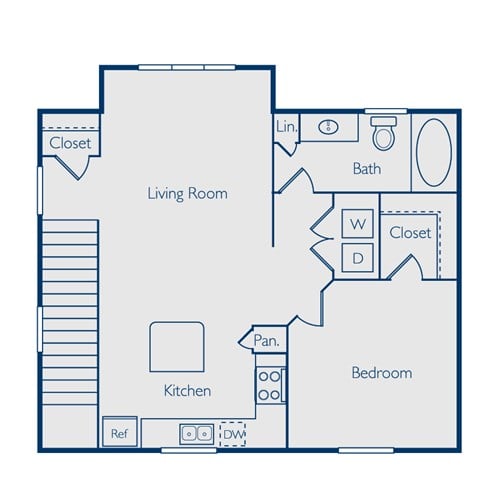 Floor plan for 1 bed, 1 bath, 828 sqft